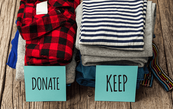 Decluttering - Donate Pile and Keep Pile