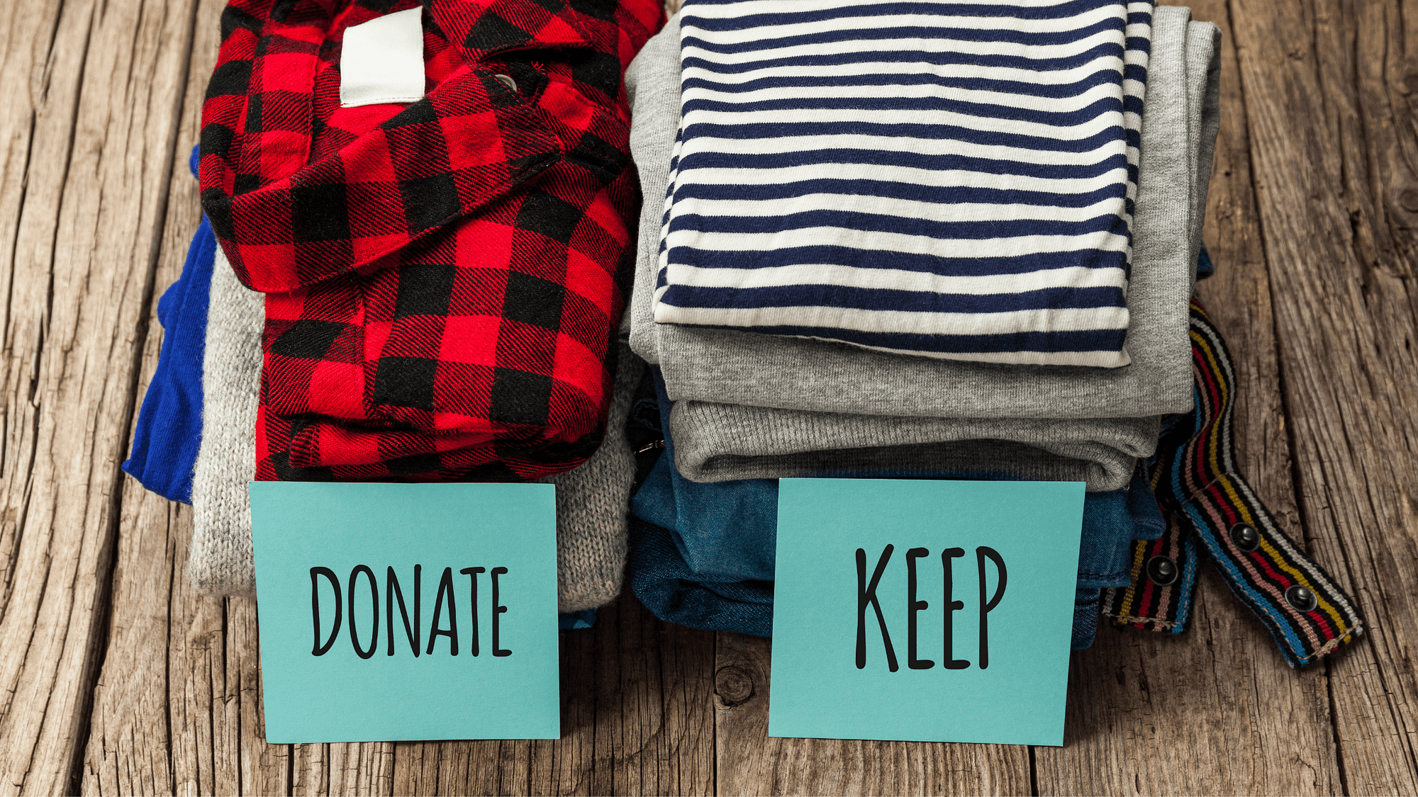 Decluttering - Donate Pile and Keep Pile